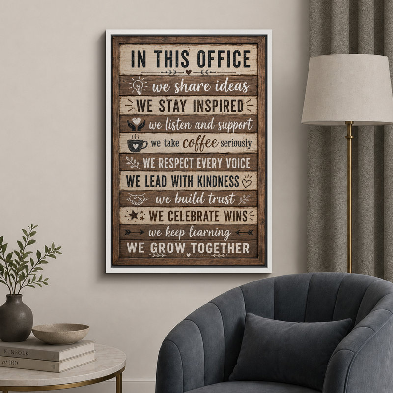 «Rustic Office Rules», inspiration, impression sur toile, impression sur toile encadrée, 36" H x 24" W x 1.5" D, White Frame