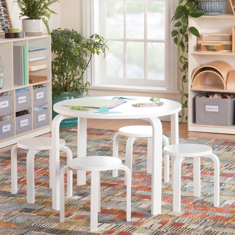 Ensemble de table ronde et tabouret 5 pièces Nordic, Blanc
