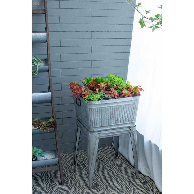 Grand support de baignoire en métal galvanisé pour jardinières, seaux à glace, décoration extérieure - Solution de rangement rustique pour la maison et le jardin avec motif en relief