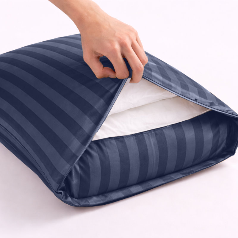 Microfiber 250 TC Reversible Stripe Duvet Cover Set with Pillowcases, Double Duvet Cover + 2 Standard Pillowcases, Navy