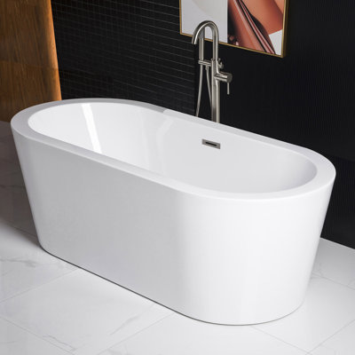 66.38" x 31.75" Freestanding Soaking Acrylic Double Ended Bathtub with Wide Rim