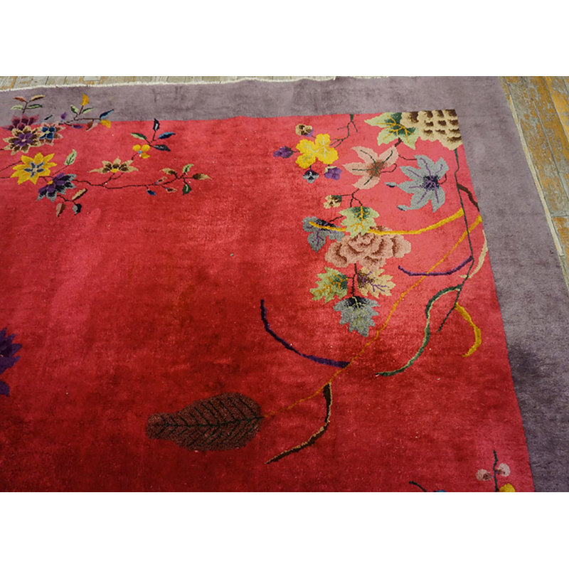 Wool Floral 1920s Antique Rectangle Hand Knotted Pile Purple / Lavender Mauve Rug