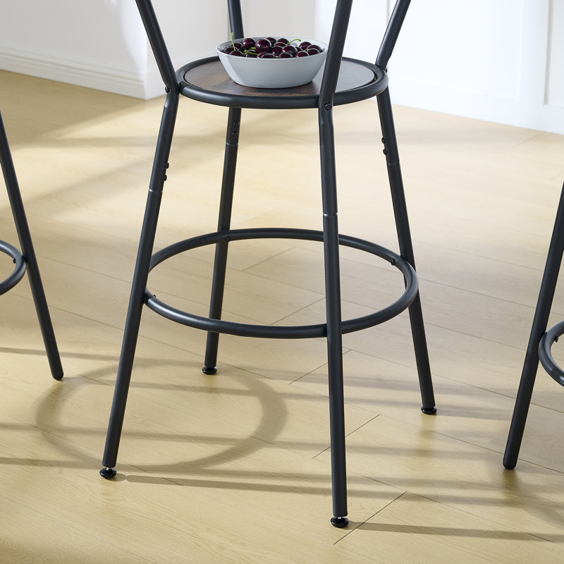 Ensemble de table de bar ronde et de tabouret avec tablette, tabouret rembourré avec dossier, brun rustique, l 24,17 po x P 24,17 po x H 36,02 po