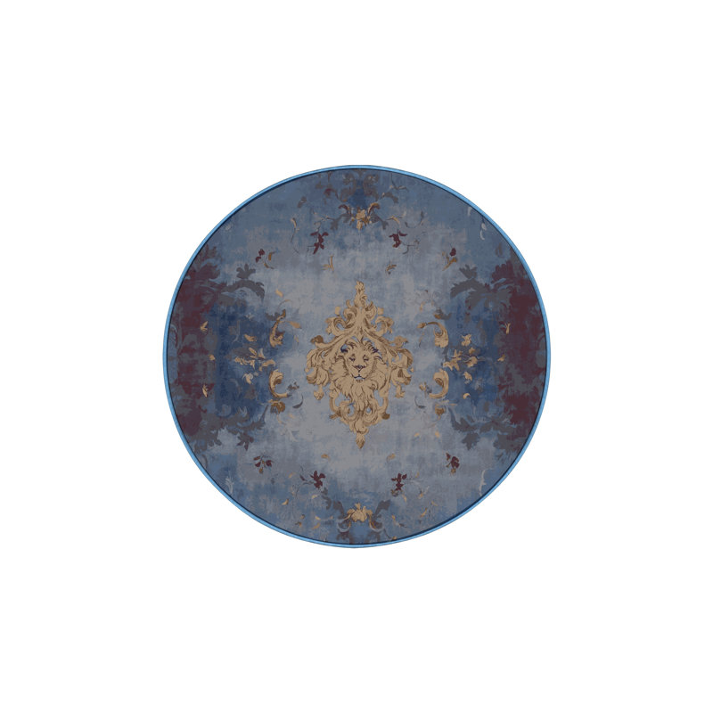 Tapis bleu lavable à la machine, Rond 7 pi