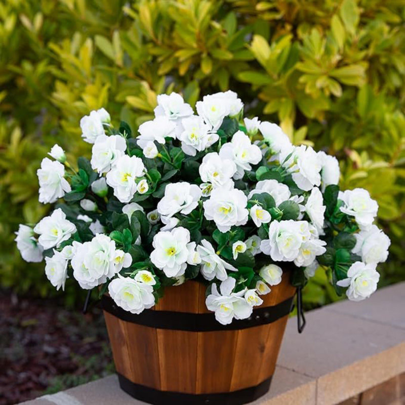 6 pièces rhododendron artificiel d'été décoratif, Blanc