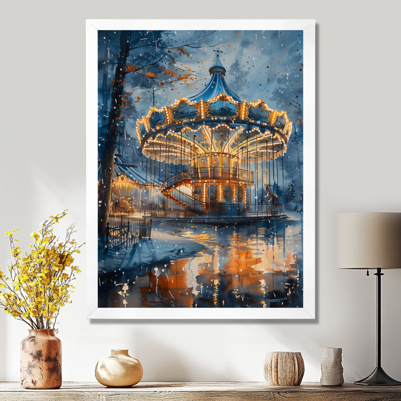Carrousel cheval jaune et jaune, Toile encadrée blanche avec une seule photo, H 40 po x l 30 po x P 1,5 po