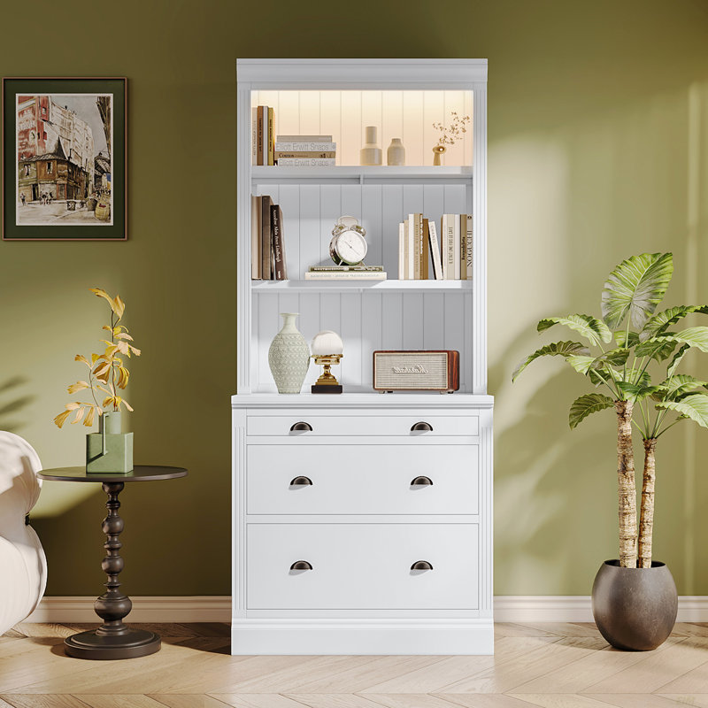 83.4"Tall Bookshelf With LED Lighting, Modern Bookcase With 3 Drawer And Open Shelves,Storage Bookshelf For Living Room,Home Office (Bookshelf)