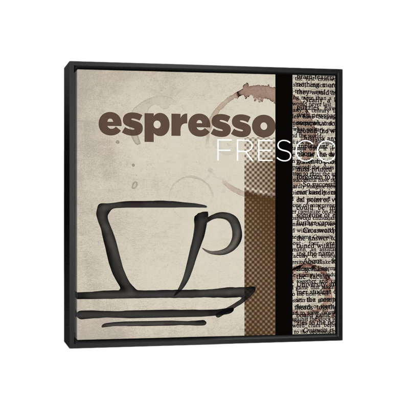 « expresso fresco », affiche rétro sur toile tendue, H 37 po x l 37 po x P 1,5 po, Toile avec cadre noir, Pas de tapis