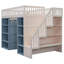 Lit mezzanine double avec 2 armoires de rangement à quatre couches et rideau + bleu