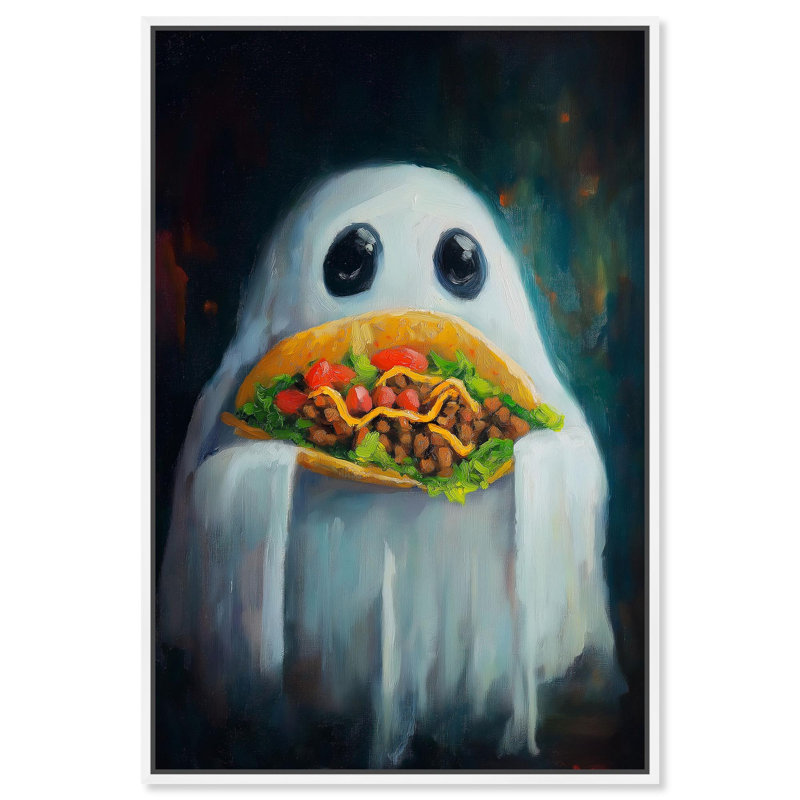 «Taco Night Ghost», reproduction d'art sur toile par Art Remedy, cadre blanc, 10 x 15, Cadre blanc, H 16 po x l 11 po