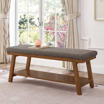 Banc rembourré en lin avec tablette de rangement - capacité de 350 lb, banc de bout de lit moderne avec siège rembourré
