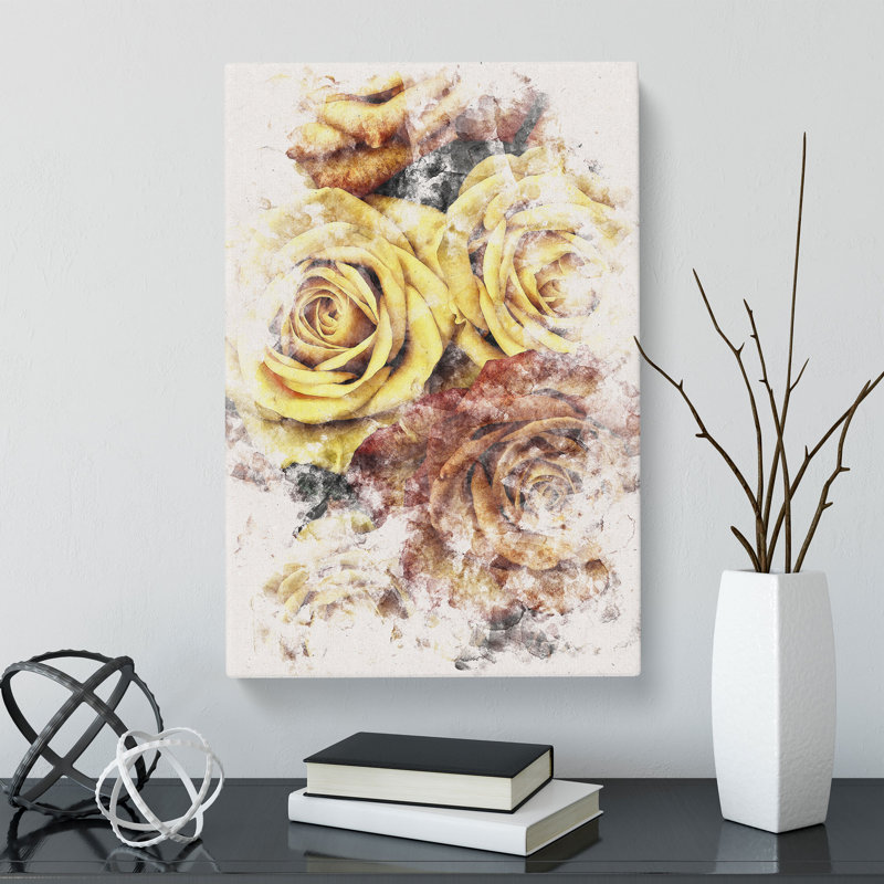 View Of The Roses - Wrapped Canvas, 50cm H x 35cm W x 3cm D, Brown/Yellow/Grey