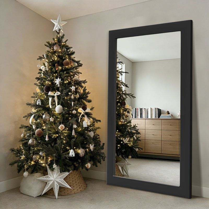 Wooden Frame Flat Mirror, 71" x 32", Black
