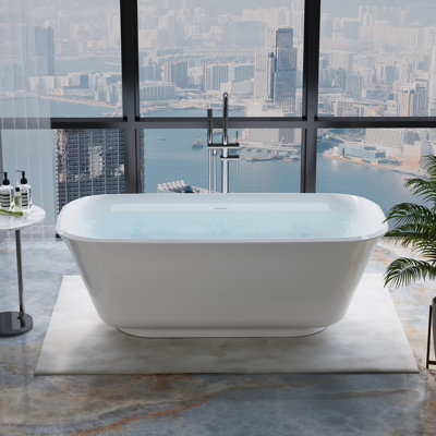 Baignoire de trempage autoportante en acrylique avec drain et trop-plein de 67 po, 83 gallons