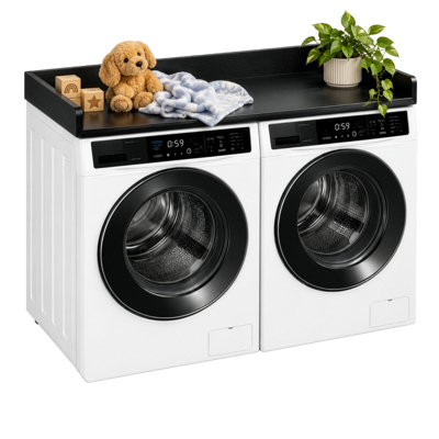 Basicwise 54-Inch Washer and Dryer Countertop Shelf with Raised Edges, Flat Laundry Machine Topper Surface for Folding Clothes, Space-Saving Storage Organizer for Laundry and Utility Rooms, Black