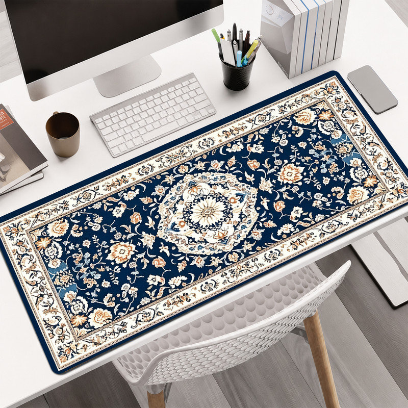  Tapis de souris en caoutchouc, surface en microfibre lisse, base antidérapante, tapis de souris décoratif à bord arrondi pour le bureau et les jeux, 17 po x 47 po, impression de tapis beige marine