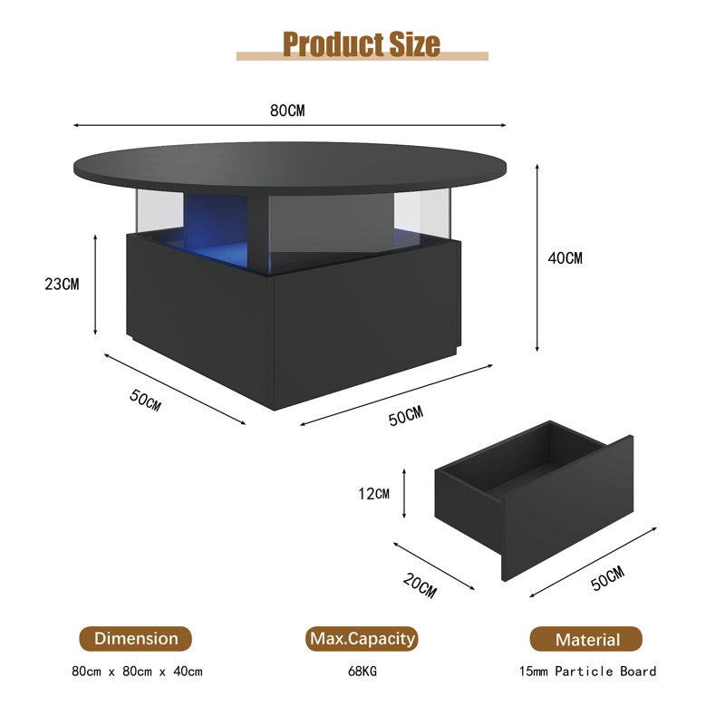 Solid Coffee Table with Storage, Black