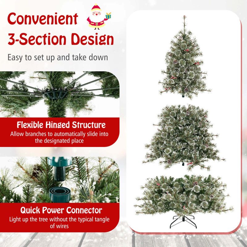 9' Green PVC Artificial Christmas Tree with Multicolored LED Lights
