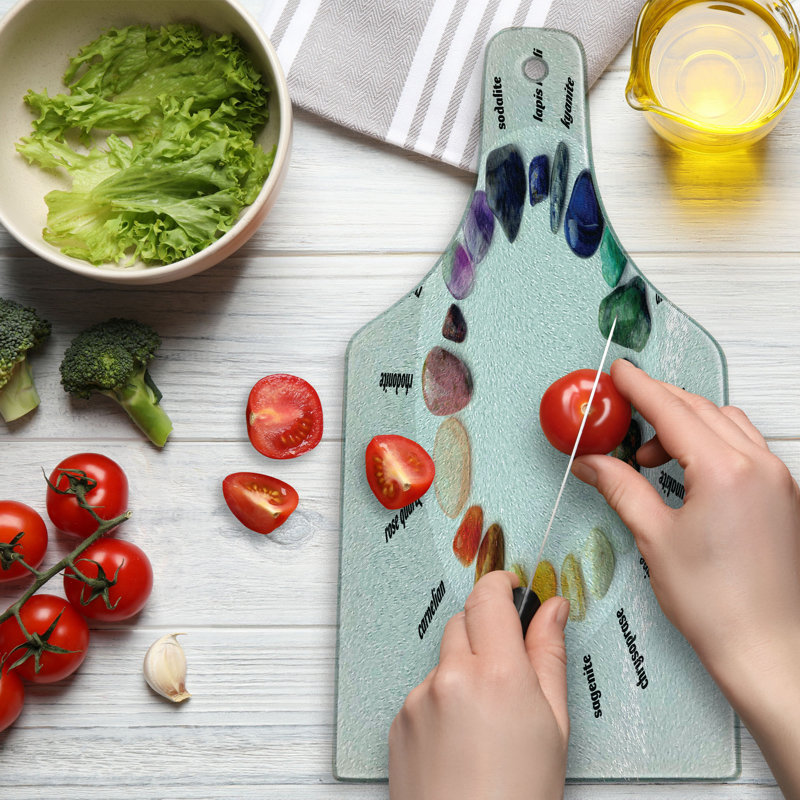 Ambesonne Stones Tempered Glass Cutting Board Colourful Precious Rocks Name Multicolor