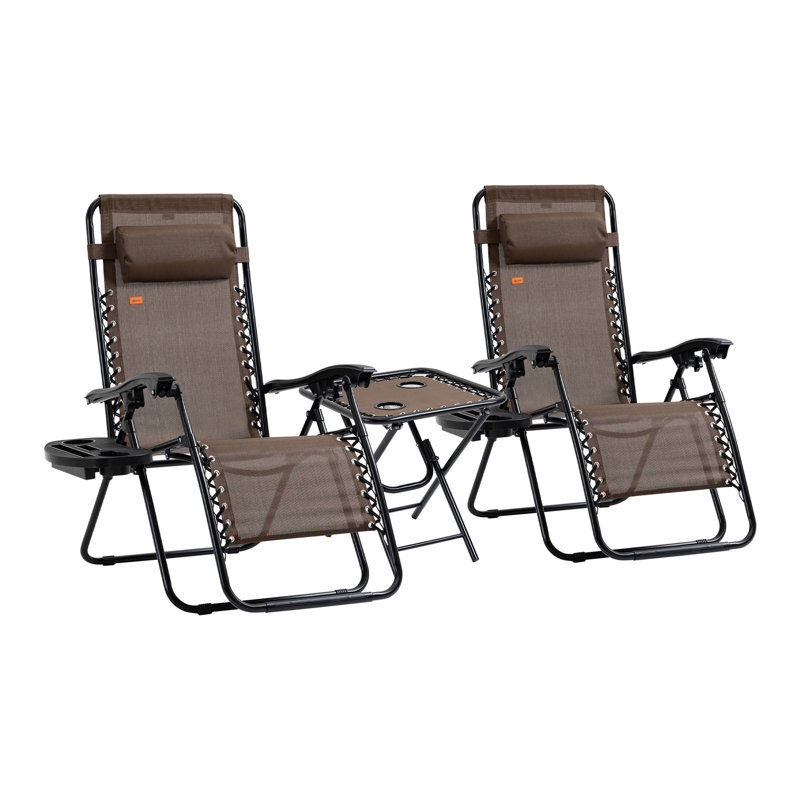 Zero Gravity Chair Set With Side Table, Folding Reclining Chair With Cupholders & Pillows, Adjustable Lounge Chair For Pool, Backyard, Lawn, Beach,