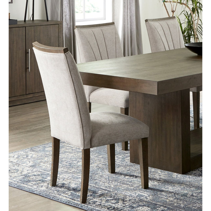 Élégant fauteuil de salle à manger brun de 2 places, siège texturé gris et bois, profondeur de paquet de 2 chaises contemporaines et tissu, largeur de 26 po