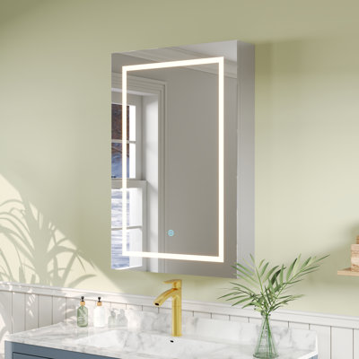 Smart Bathroom Medicine Cabinet, Anti-Fog, Dimmable 3-Tone LED Light, 2 Shelves