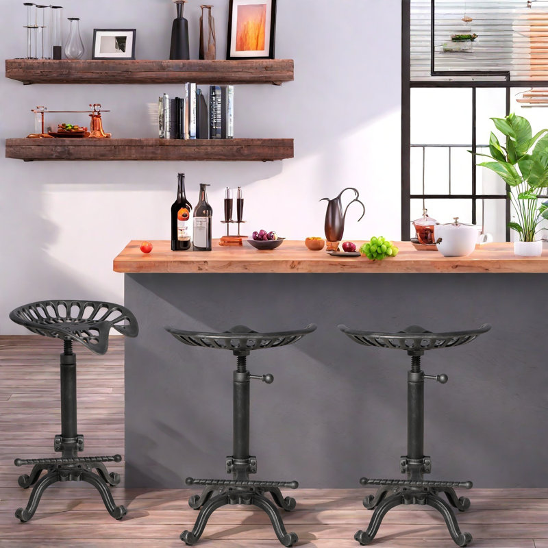 Tabouret de bar Tractor-Tabouret de bar industriel rustique-Tabouret pivotant en fonte de style campagnard-Hauteur de comptoir réglable-Très haute hauteur de pub - 22,05 à 27,95 po (ARGENT)