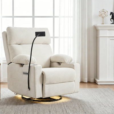 Power Rocking Chair Nursery With Electric Lumbar Support Cup Holder Nightlight And Usb Ports White
