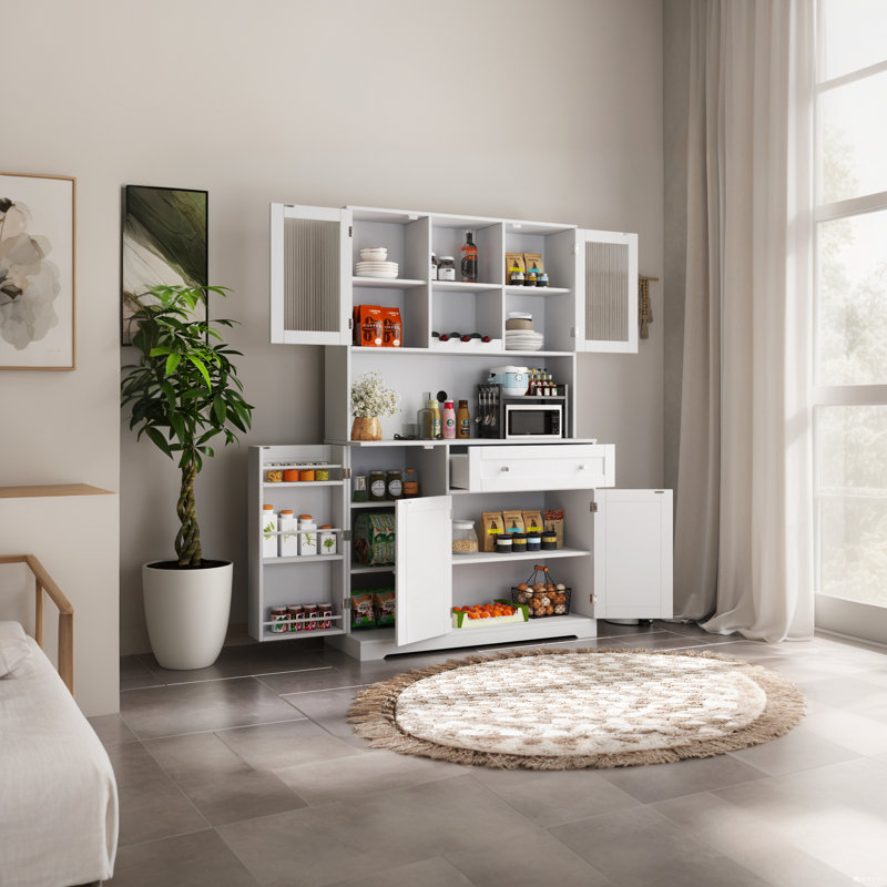 Buffet multifonctionnel de rangement des aliments avec tablette de présentation avec portes et tablettes, support à vin