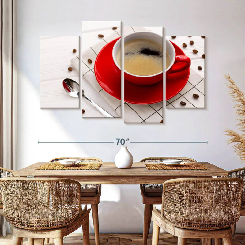 Tasse à café et grains grillés, H 42 po x l 68 po