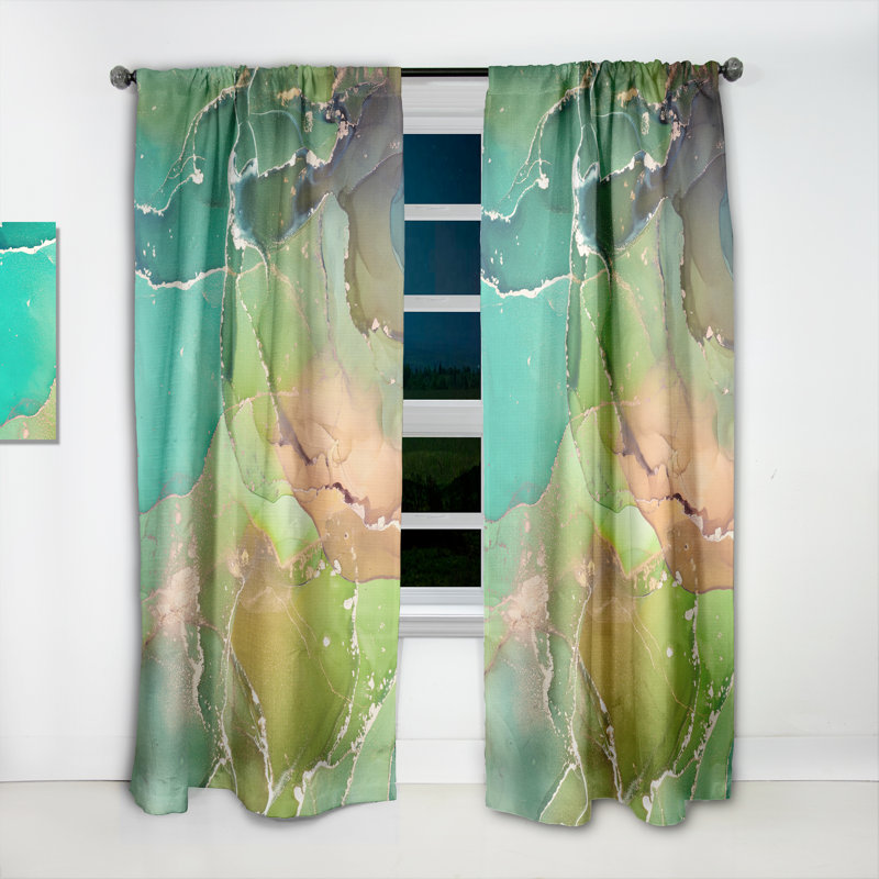 Marbre abstrait vert et turquoise - Rideau moderne - Velours obscurcissant - 1 panneau, null