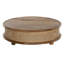 Table basse ronde en bois de manguier 36 po avec sangle de canne, finition naturelle, profil bas