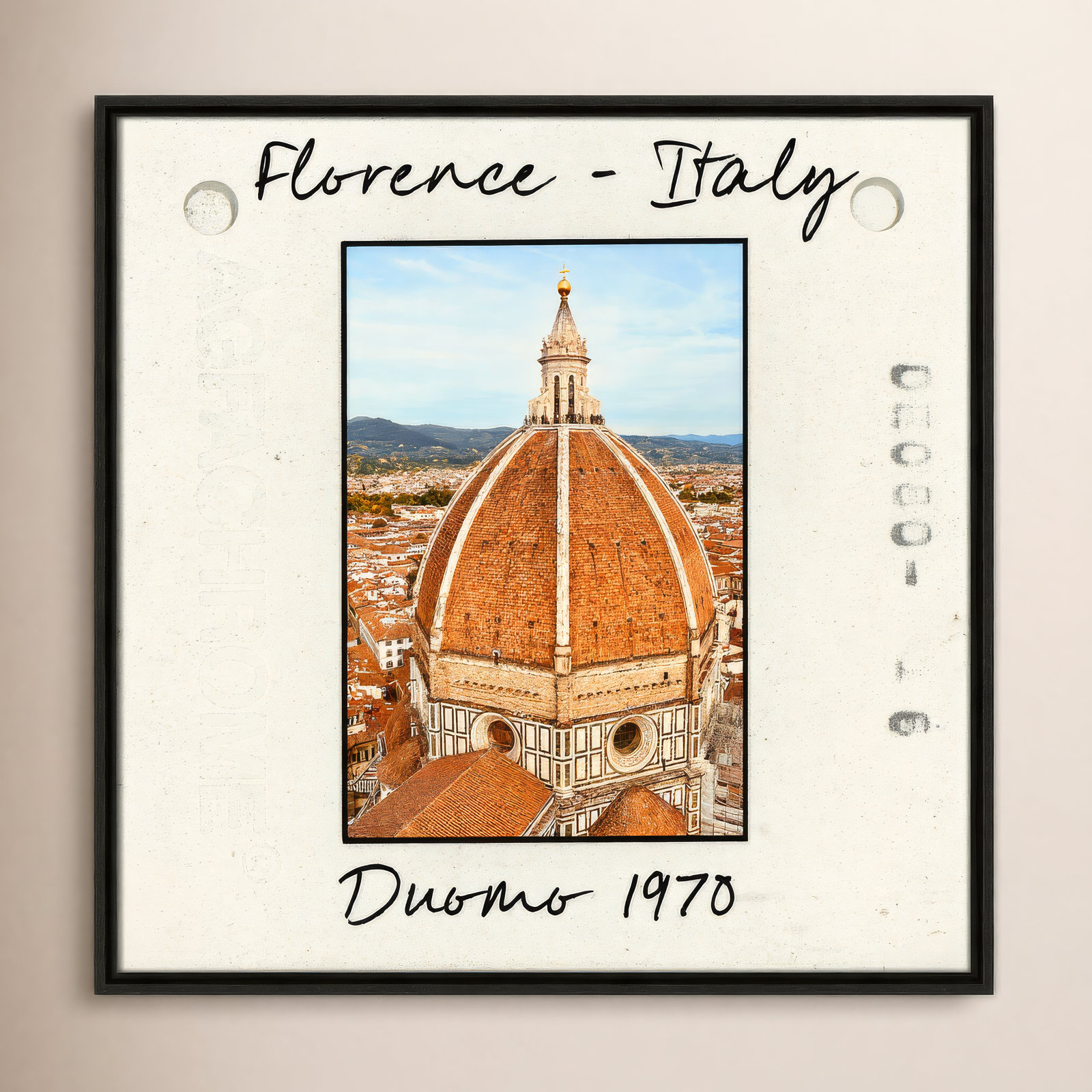 Travel Slide Collection "Florence, Italy - Duomo" Print, Espresso Floater Framed Canvas, 25.5" H x 25.5" W x 2" D