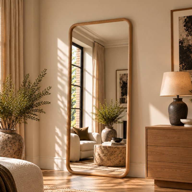 Oak Framed Large Full Length Mykelti Mirror, 180cm H x 80cm W, Oak Wood