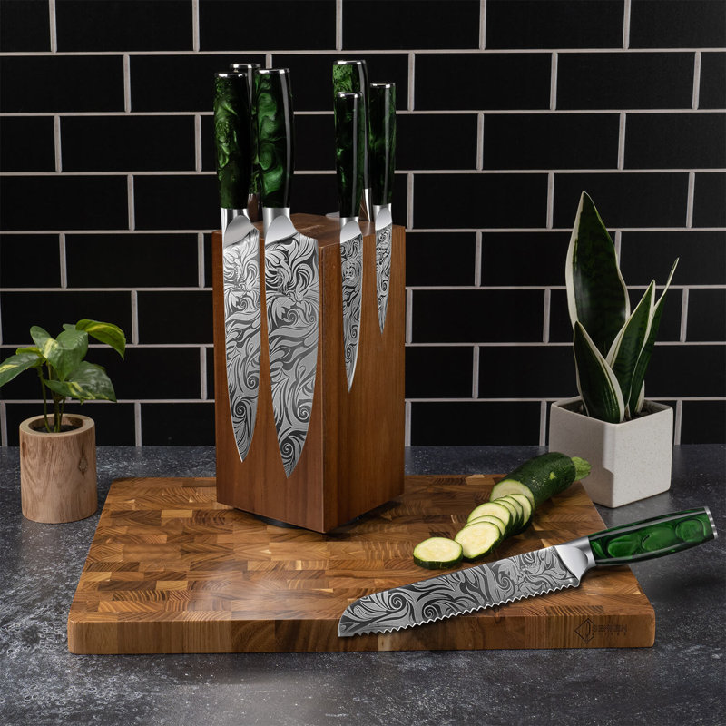 Rotating Magnetic Knife Block - Natural Acacia Hardwood Knife Stand with 360 Degrees Rotation -  Ultra Strong Neodymium Magnets - Universal Knife Holder Storage For Kitchen Counter
