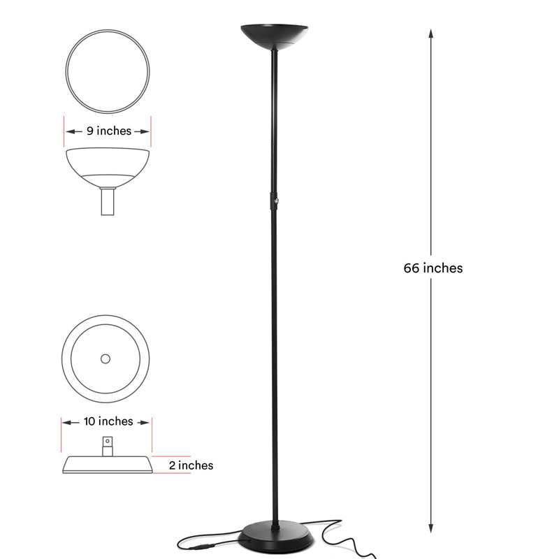 Jacobus 66'' Black LED Torchiere Floor Lamp, Black
