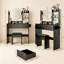 Meuble-lavabo rond 17 po à DEL avec tabouret, prise de courant 2AC + 2USB, luminosité réglable de 3 couleurs et grand rangement