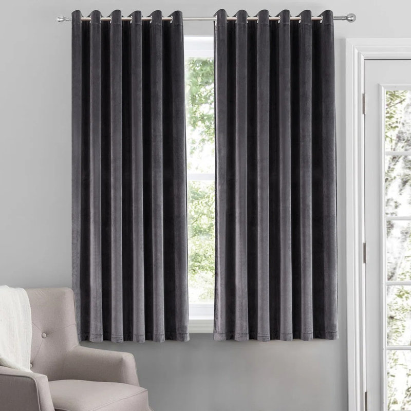 Crushed Velvet Eyelet Window Curtains, 228cm Width x 228cm Drop, Charcoal