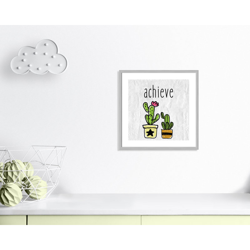 Impression sur papier Cacti C, Encadré de boîte argent, H 22,5 po x l 22,5 po x P 1,18 po
