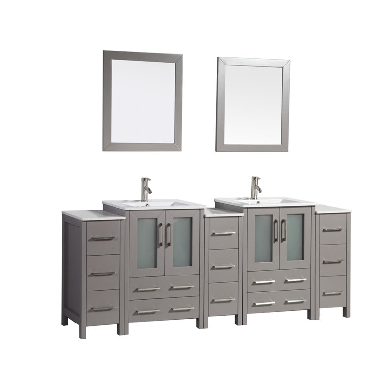  Framed 84" Double Bathroom Vanity Set, Gray