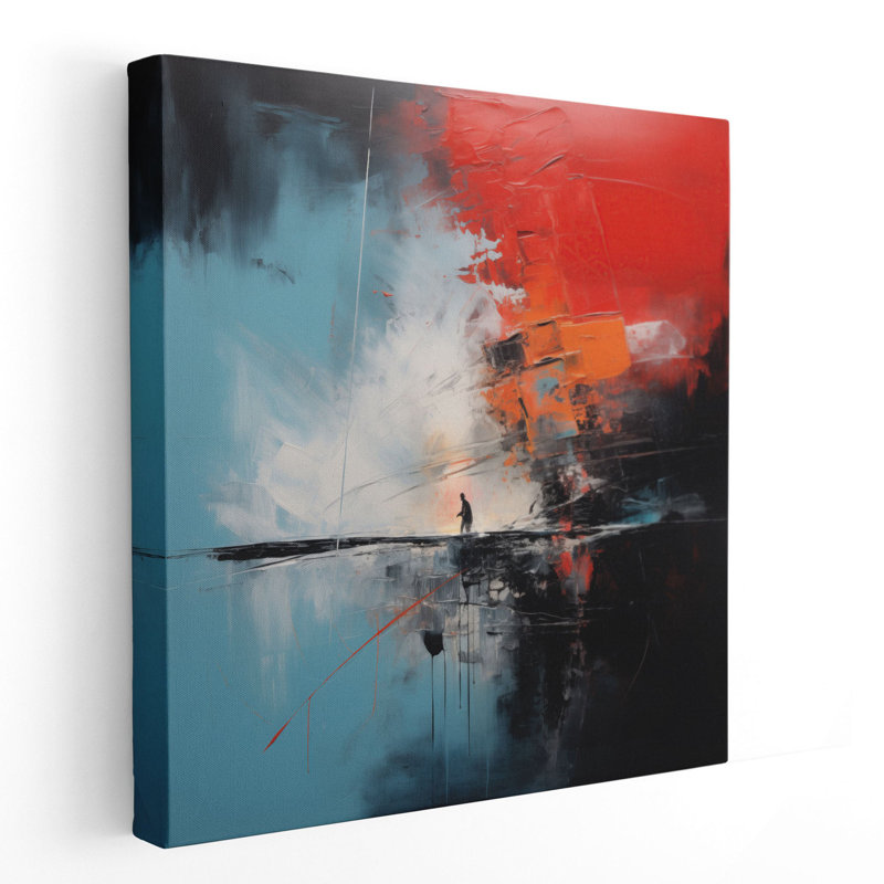 Peinture murale abstraite | Un homme sur le rivage, H 30 po x l 30 po x P 1,25 po, Toile avec cadre flottant brun