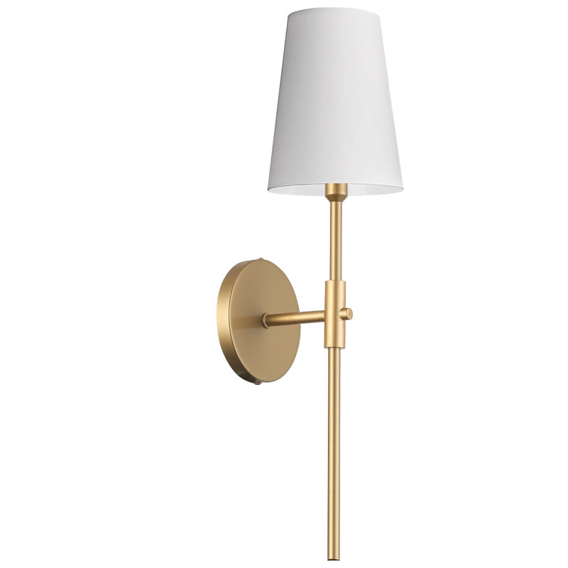 Stelly 1 Light Wall Sconce with Shade - White Shade, Aged Brass