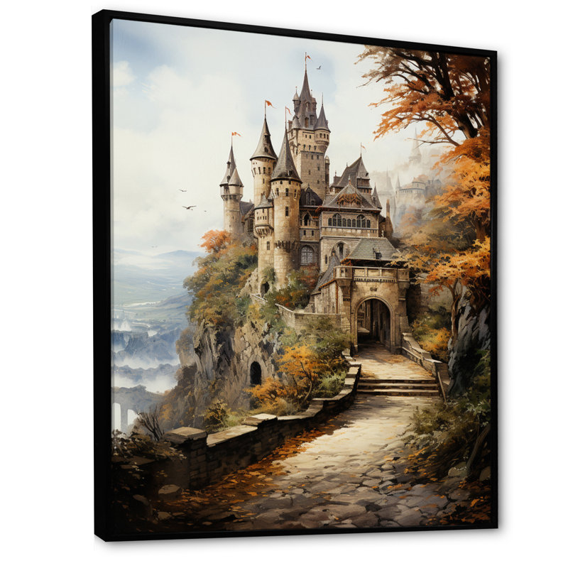 Flurée Châteaux médiévaux Splendor Rich - reproduction sur toile, Cadre flottant noir, H 20 po x l 12 po x P 1 po