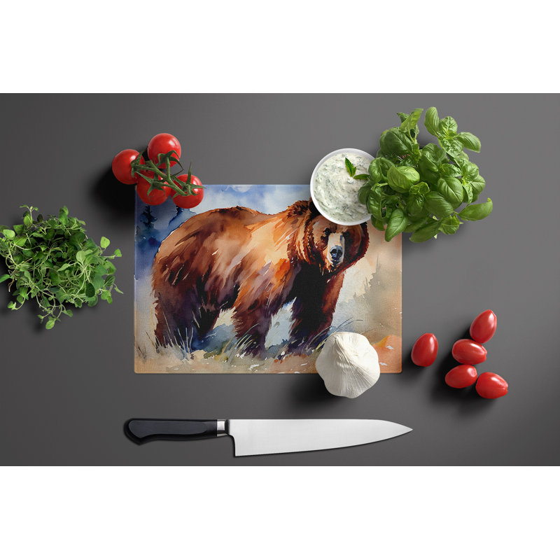 Grizzly Bear Glass Cutting Board Large