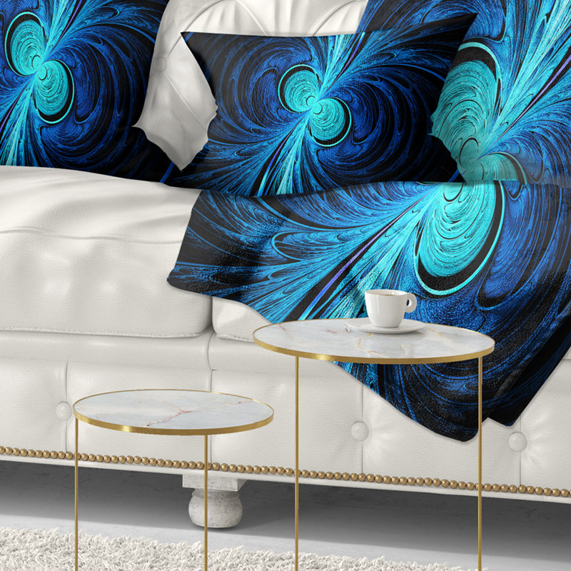 Coussin décoratif bleu à motif abstrait fractal bleu