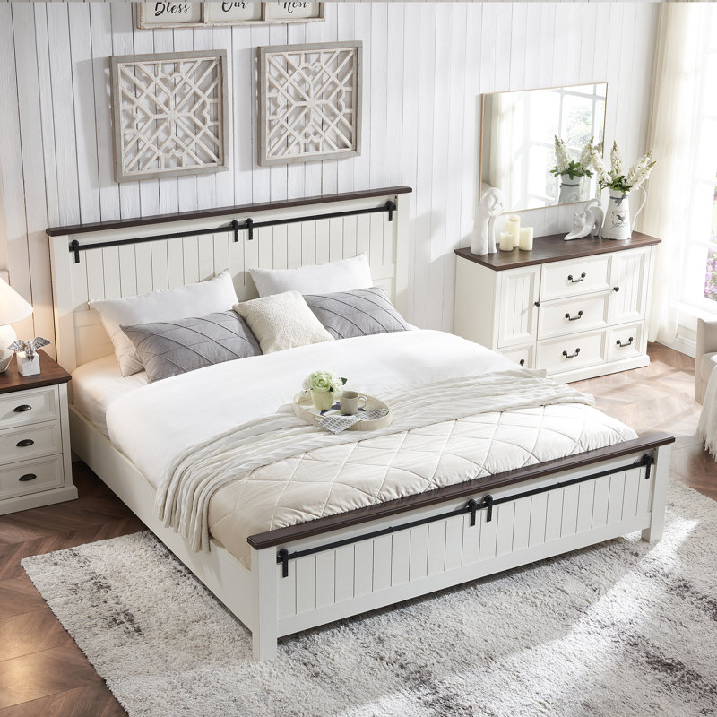 White Farmhouse Wood Dresser with Rustic Metal Handles