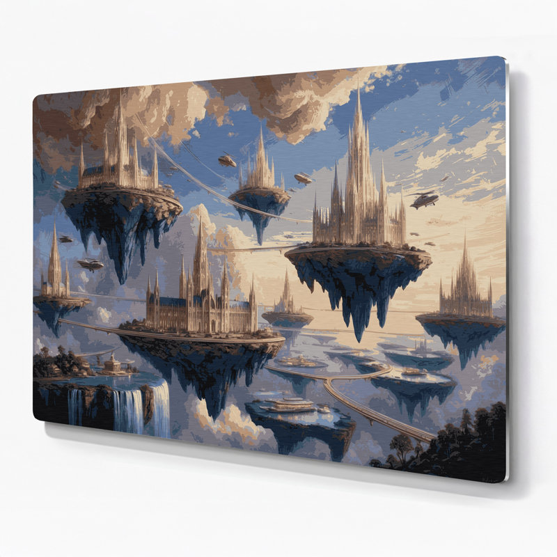Art mural gris Sci Fi Floating Island Metropolis