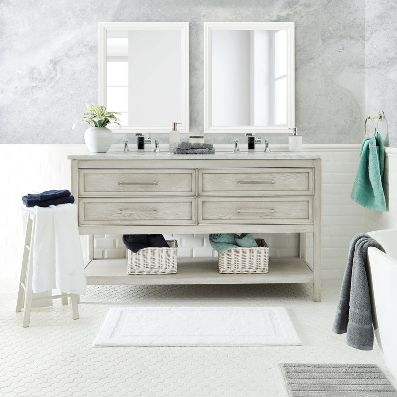 Peniston White Cotton Tufted Bath Rug Runner 60" x 22"