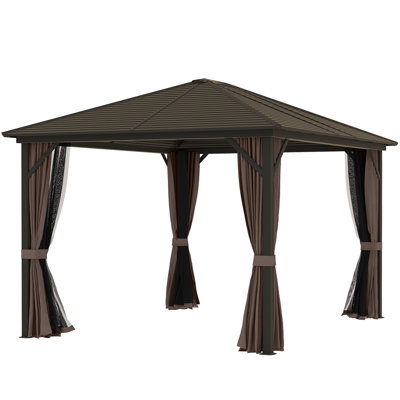 Pavillon de jardin 10 pi x 12 pi avec rideaux et filet, café