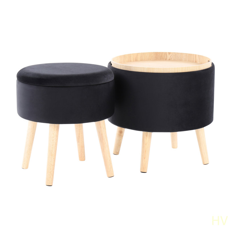 Repose-pieds avec rangement Tabouret Tray, Noir